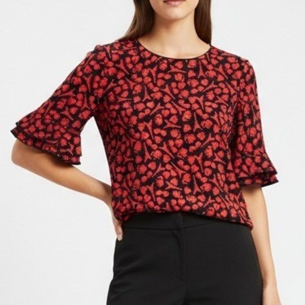 Karl Lagerfeld Womens Paris Print Bell Sleeve Top Office Business Casual L